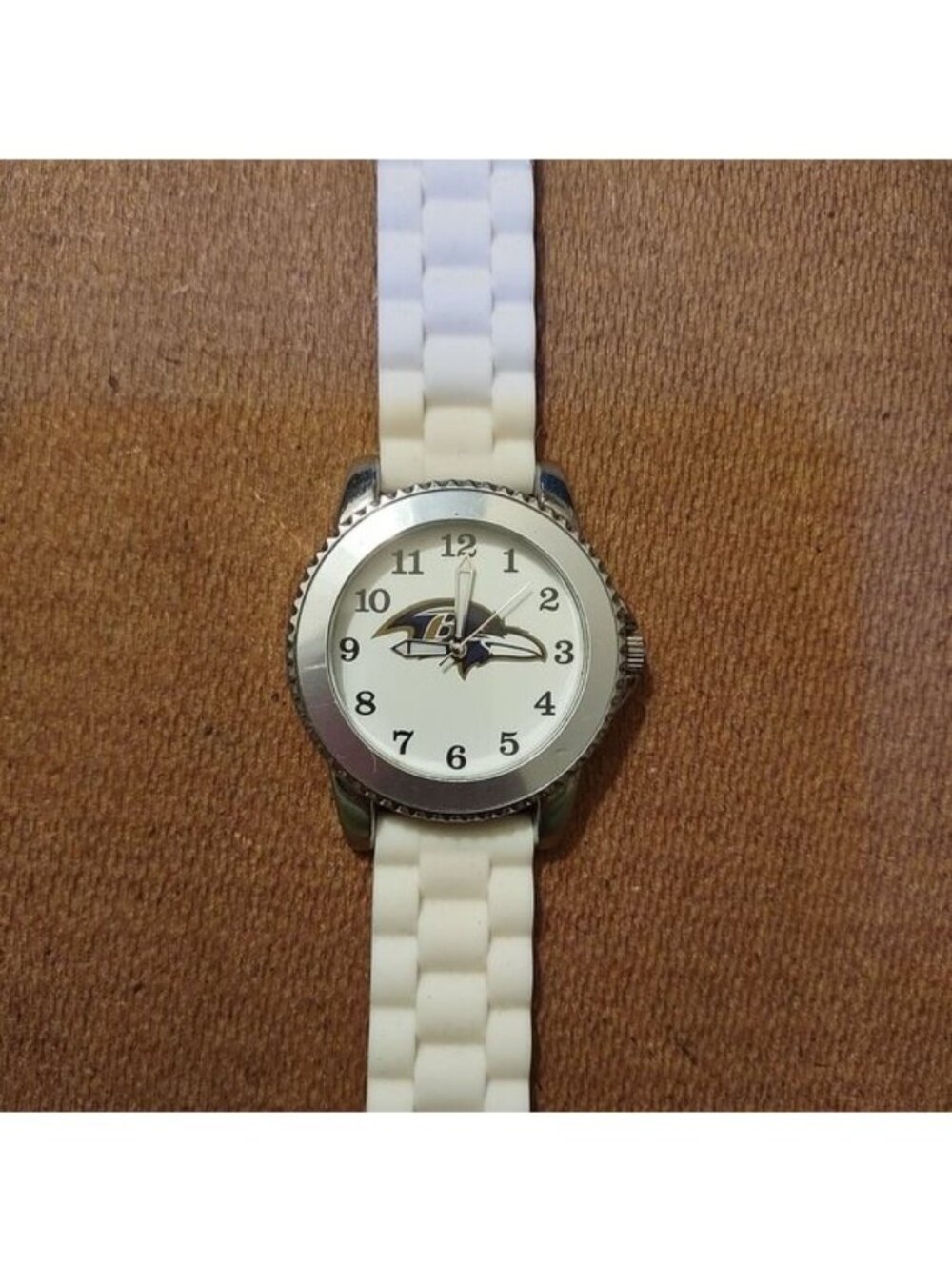 Baltimore Ravens Logo Watch With White Silicone Strap & Silver-Tone Case